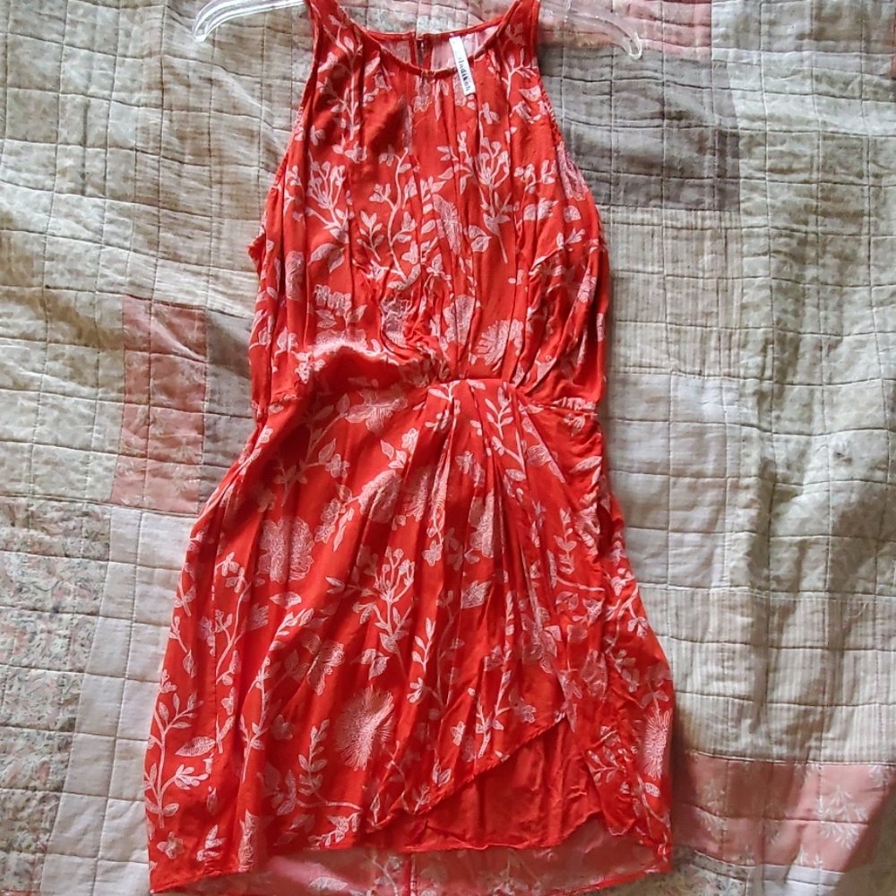 Red floral halter dress